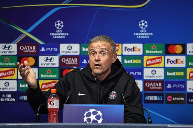 Luis Enrique manager of Paris Saint-Germain speaks during the UEFA Champions League press conference and open training Matchday 2 of 8 Manchester City vs Paris Saint-Germain at City Football Academy, Manchester, United Kingdom on 13 October 2026

(Photo by Mark Cosgrove/News Images)