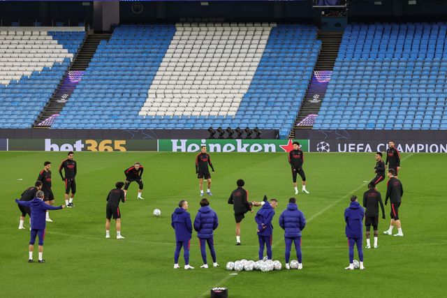Paris Saint-Germain players training during the UEFA Champions League press conference and open training Matchday 2 of 8 Manchester City vs Paris Saint-Germain at City Football Academy, Manchester, United Kingdom on 13 October 2026

(Photo by Mark Cosgrove/News Images)