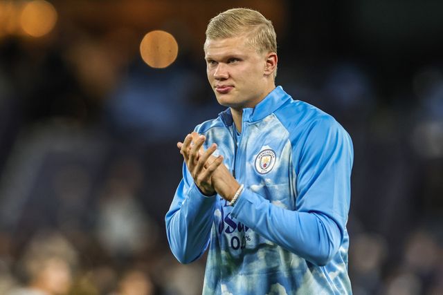 Erling Haaland of Manchester City in the pregame warmup session during the UEFA Champions League Matchday 2 of 8 match Manchester City vs Paris Saint-Germain at City of Manchester Stadium, Manchester, United Kingdom on 14 October 2026

(Photo by Mark Cosgrove/News Images)