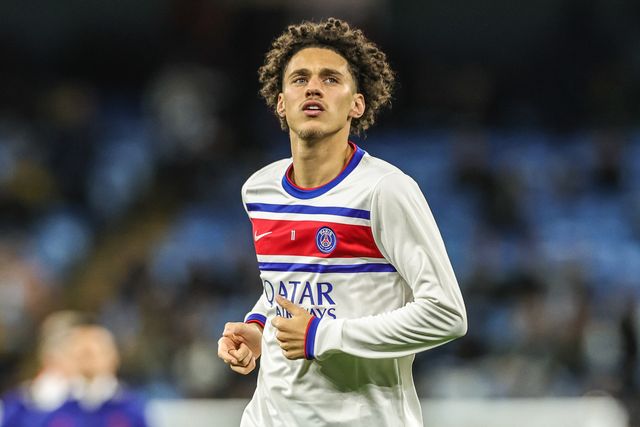 Maghnes Akliouche of Paris Saint-Germain in the pregame warmup session during the UEFA Champions League Matchday 2 of 8 match Manchester City vs Paris Saint-Germain at City of Manchester Stadium, Manchester, United Kingdom on 14 October 2026

(Photo by Mark Cosgrove/News Images)