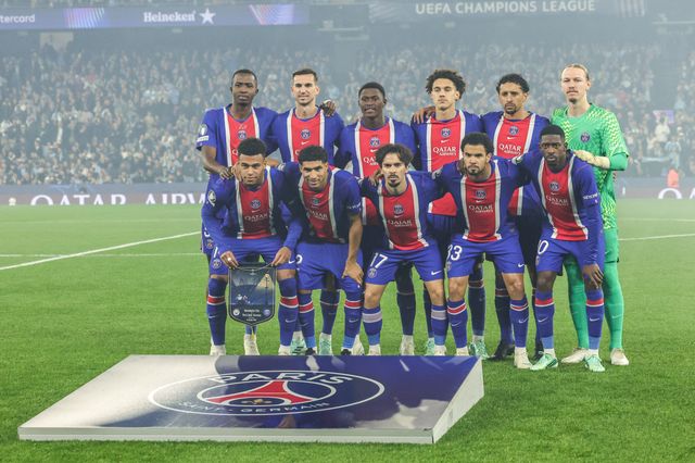 PSG team photo before the game during the UEFA Champions League Matchday 2 of 8 match Manchester City vs Paris Saint-Germain at City of Manchester Stadium, Manchester, United Kingdom on 14 October 2026

(Photo by Mark Cosgrove/News Images)