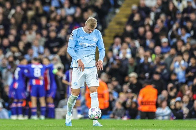 Erling Haaland of Manchester City races after PSG score to make it 3-0 during the UEFA Champions League Matchday 2 of 8 match Manchester City vs Paris Saint-Germain at City of Manchester Stadium, Manchester, United Kingdom on 14 October 2026

(Photo by Mark Cosgrove/News Images)