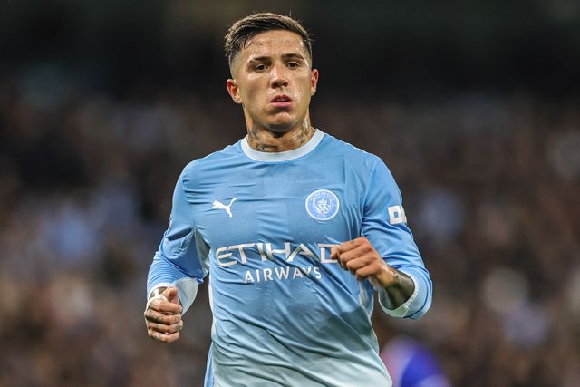 Enzo Fernandez of Manchester City during the UEFA Champions League Matchday 2 of 8 match Manchester City vs Paris Saint-Germain at City of Manchester Stadium, Manchester, United Kingdom on 14 October 2026

(Photo by Mark Cosgrove/News Images)