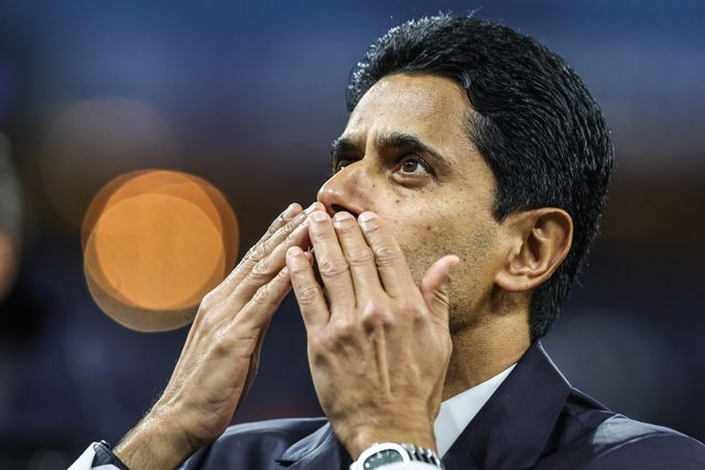 PSG President Nasser Al-Khelaifi calms the fans after the game during the UEFA Champions League Matchday 2 of 8 match Manchester City vs Paris Saint-Germain at City of Manchester Stadium, Manchester, United Kingdom on 14 October 2026

(Photo by Mark Cosgrove/News Images)
