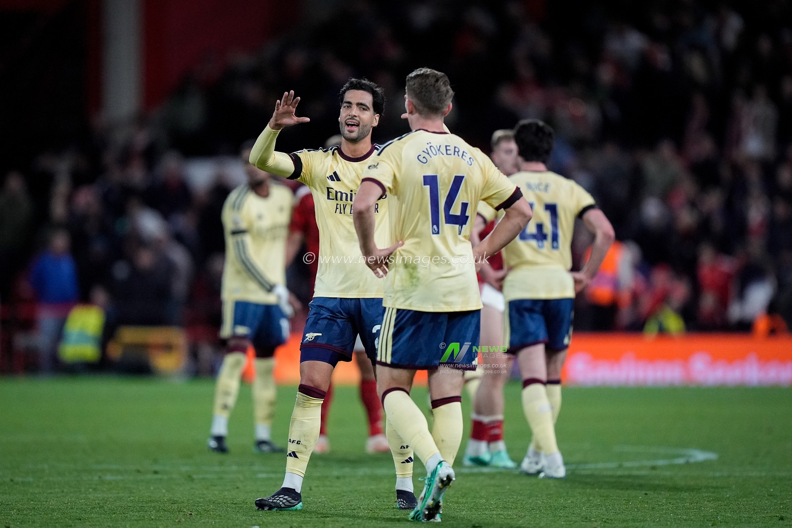 Mikel Merino of Arsenal and Viktor Gyokeres of Arsenal celebrate their team win aduring the Premier League match Nottingham Forest vs Arsenal at City Ground, Nottingham, United Kingdom on 18 October 2026

(Photo by Maynard Manyowa/News Images)