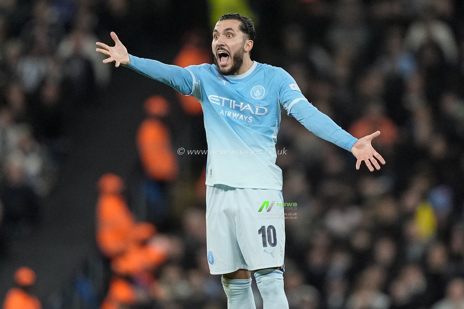 Rayan Cherki of Manchester City reacts during the Carabao Cup Last 16 match Manchester City vs Brighton & Hove Albion at Etihad Stadium, Manchester, United Kingdom on 28 October 2026

(Photo by Maynard Manyowa/News Images)