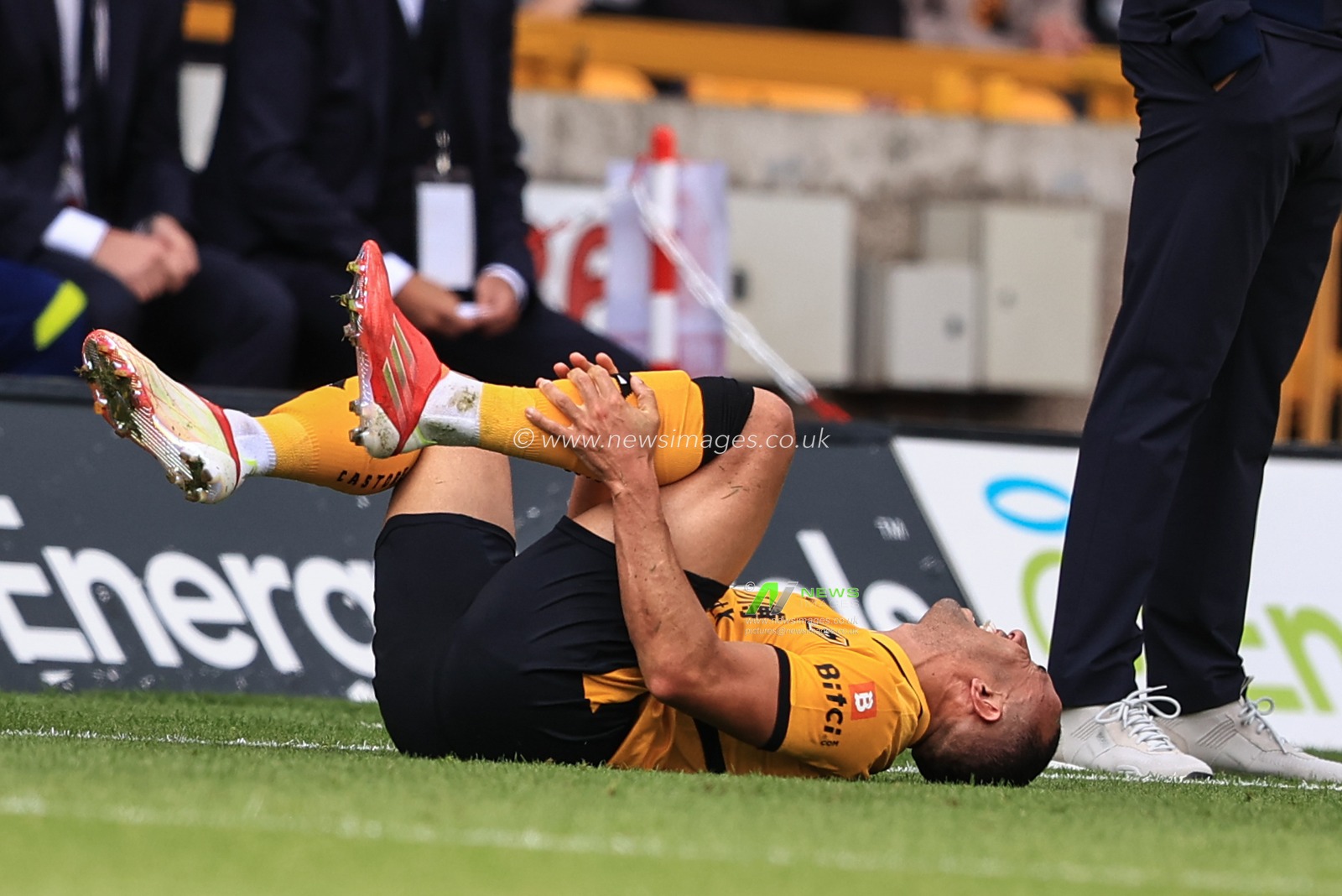 MarÃ§al #5 of Wolverhampton Wanderers recives an injury