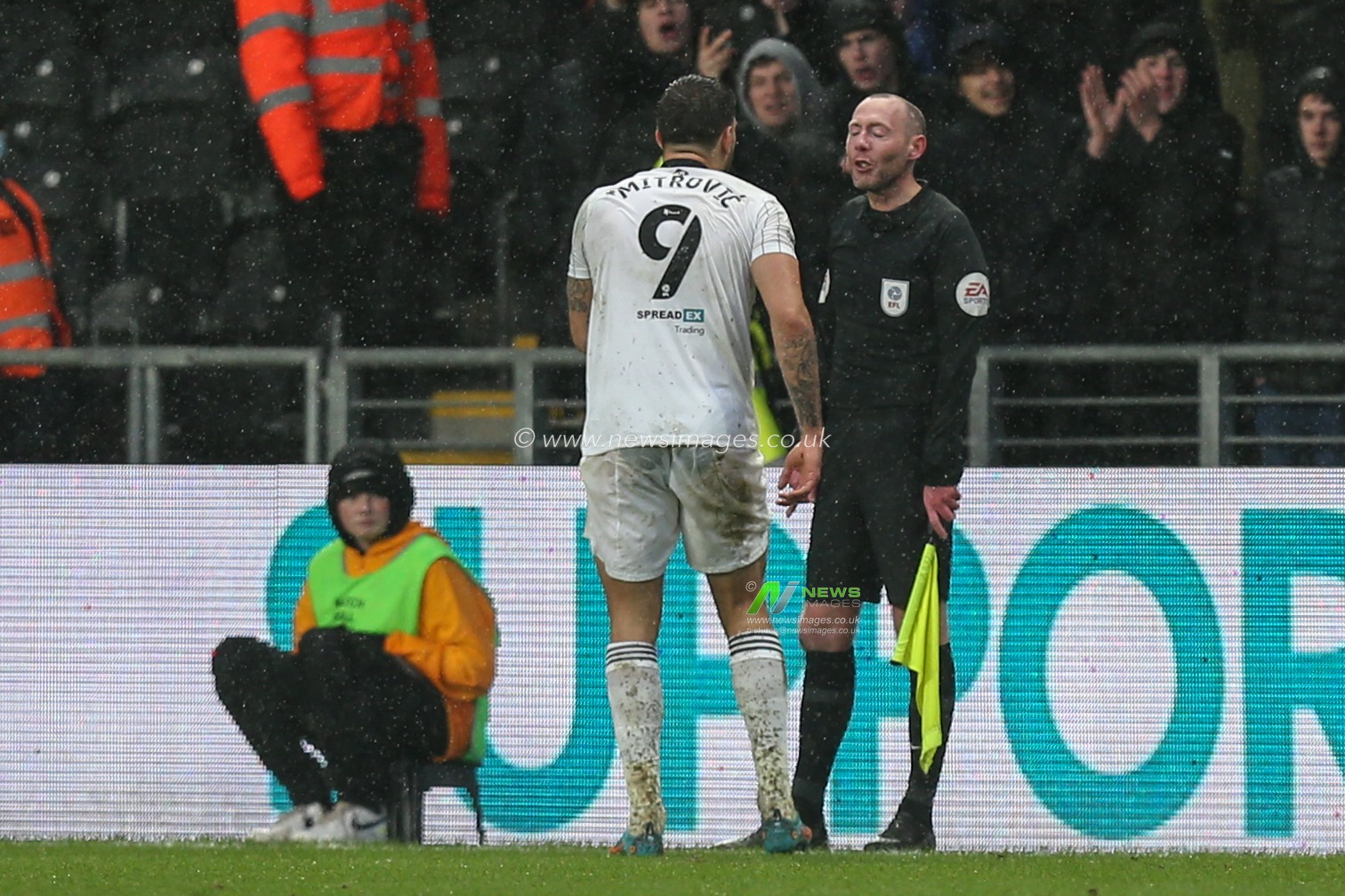 Aleksandar Mitrovic #9 of Fulham appeals to the linesman