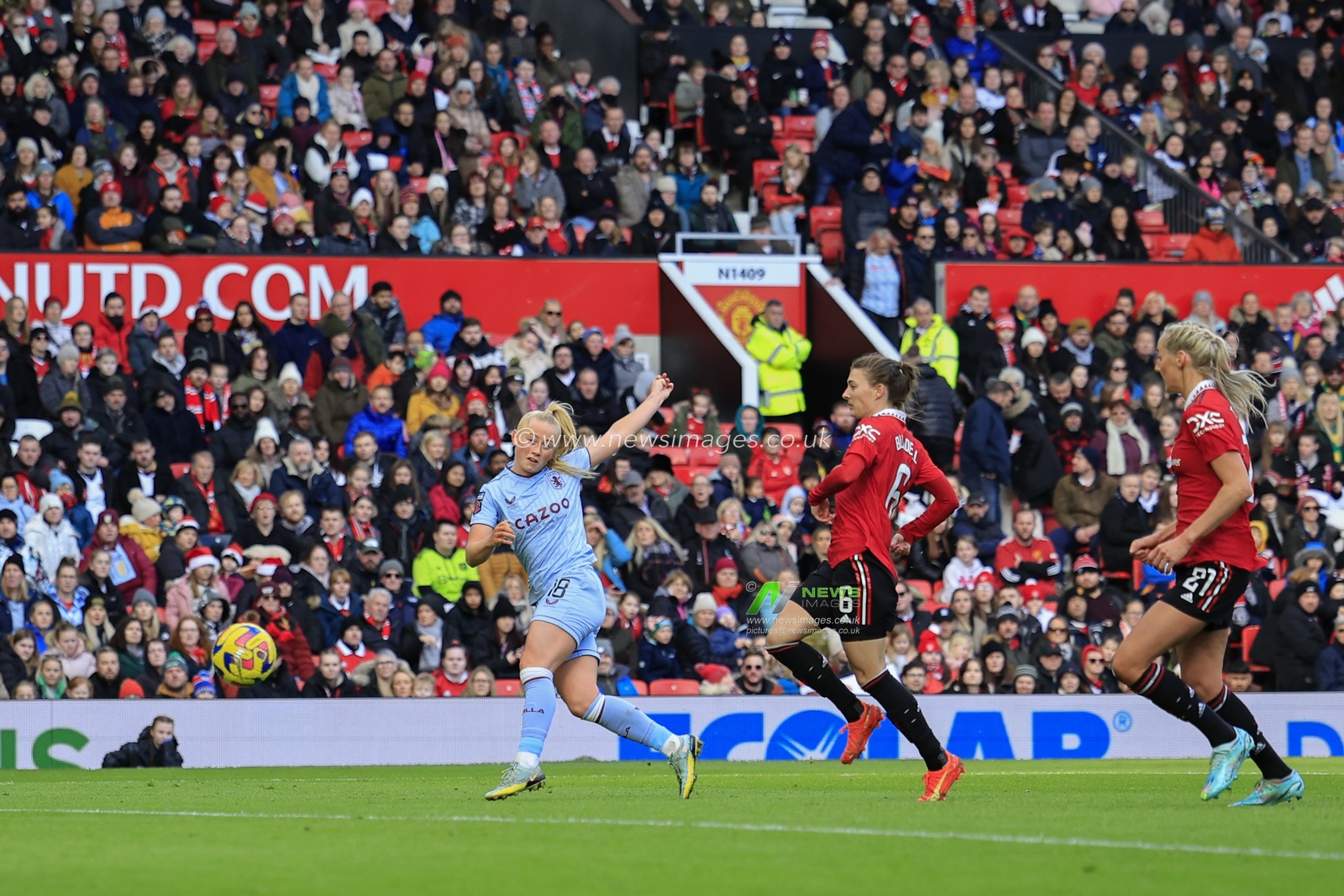Freya Gregory #18 of Aston Villa has a shot on goal during The FA Women's Super League match Manchester United Women vs Aston Villa Women at Old Trafford, Manchester, United Kingdom, 3rd December 2022

(Photo by Conor Molloy/News Images)