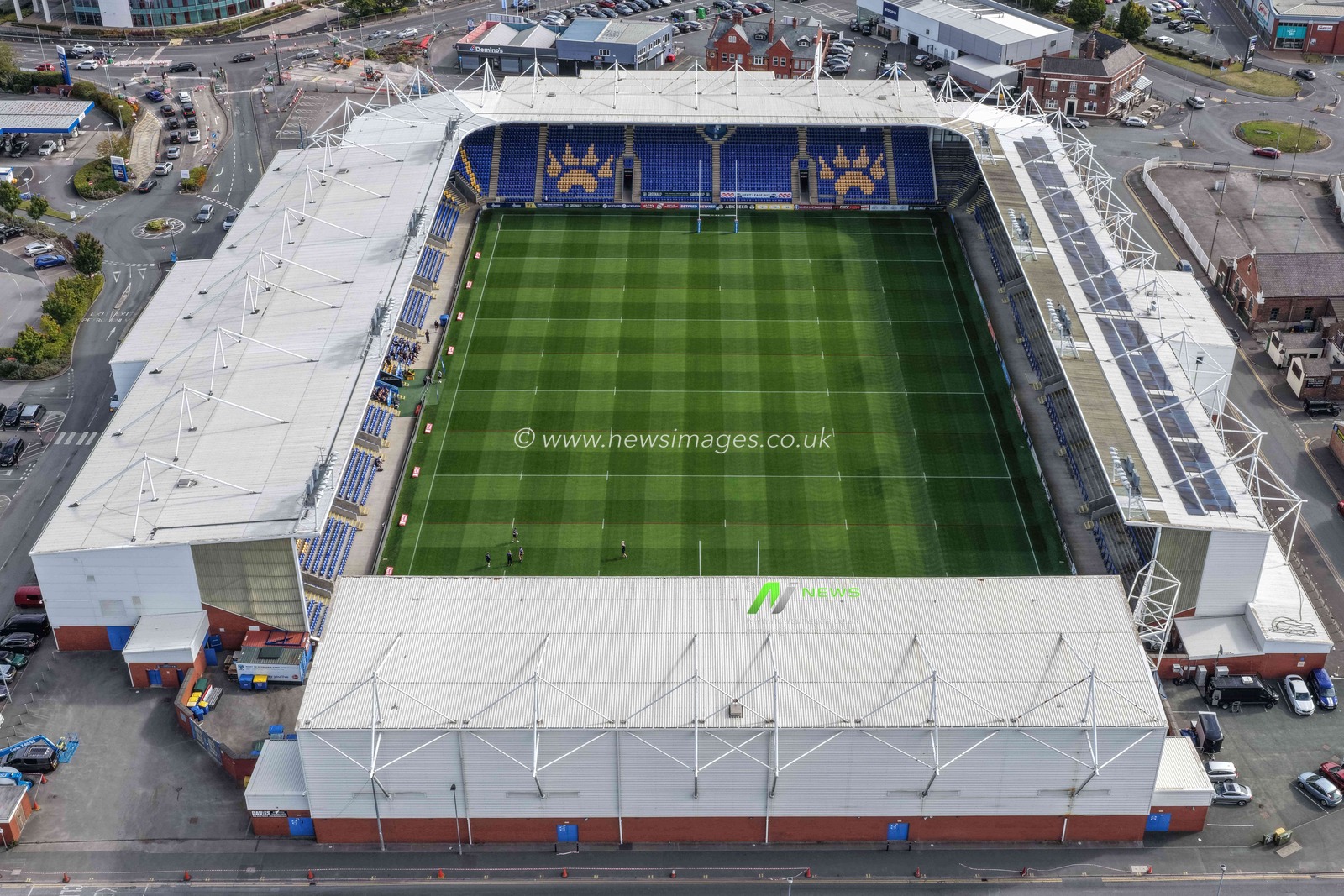 A general aerial view of the Halliwell Jones Stadium during the Betfred Super League Round 25 match Warrington Wolves vs Leigh Leopards at Halliwell Jones Stadium, Warrington, United Kingdom, 6th September 2025

(Photo by Mark Cosgrove/News Images)