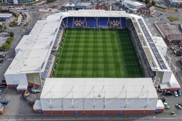 A general aerial view of the Halliwell Jones Stadium during the Betfred Super League Round 25 match Warrington Wolves vs Leigh Leopards at Halliwell Jones Stadium, Warrington, United Kingdom, 6th September 2025

(Photo by Mark Cosgrove/News Images)