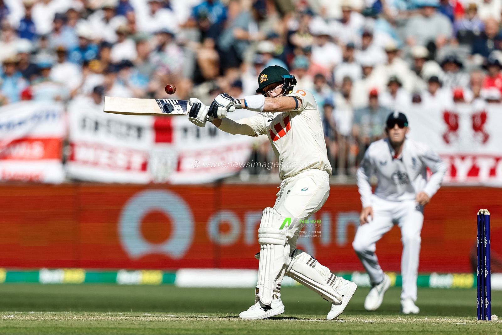 Australia captain Steve Smith hits a four (4) during the NRMA Insurance Ashes First Test Day 1 Series Australia vs England at Optus Stadium, Perth, Australia, 20th November 2025

(Photo by Santanu Banik/News Images)

*** GER AUT SUI OUT ***