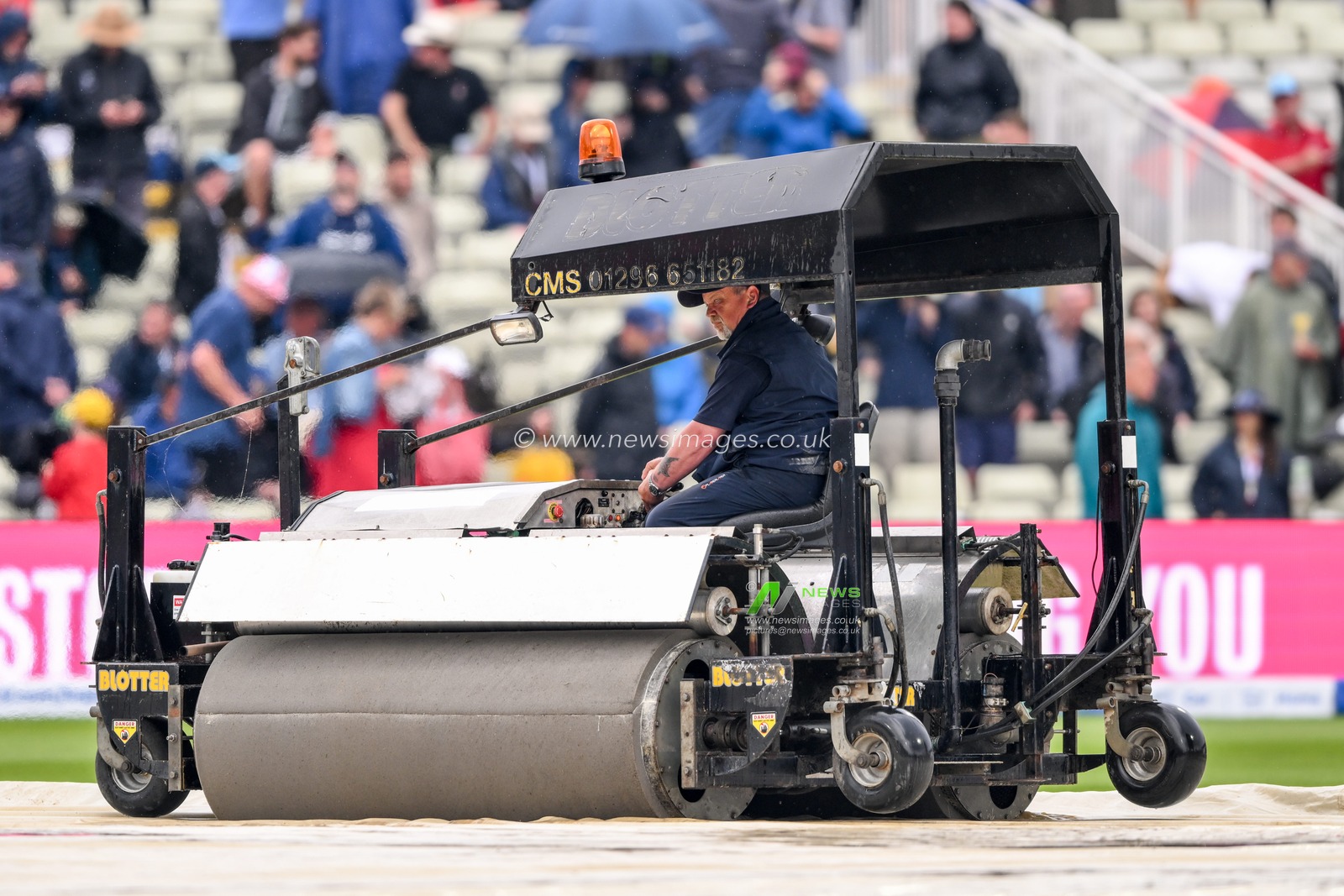 The super sopper chugs back and forth removing rain from the surface during the LV= Insurance Ashes First Test Series Day 3 England v Australia at Edgbaston, Birmingham, United Kingdom, 18th June 2023

(Photo by Craig Thomas/News Images)