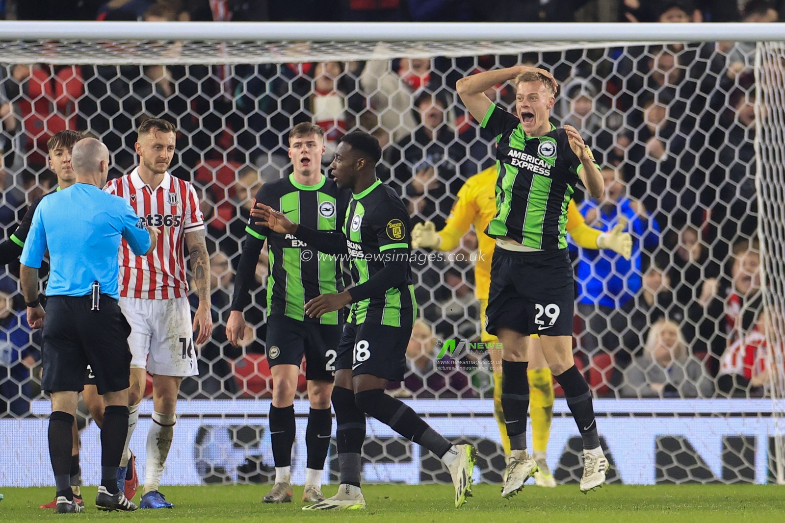 Jan Paul van Hecke of Brighton & Hove Albion cannot believe the referee has awarded Stoke City a penalty during the Emirates FA Cup Third Round match Stoke City vs Brighton and Hove Albion at Bet365 Stadium, Stoke-on-Trent, United Kingdom, 6th January 2024

(Photo by Conor Molloy/News Images)