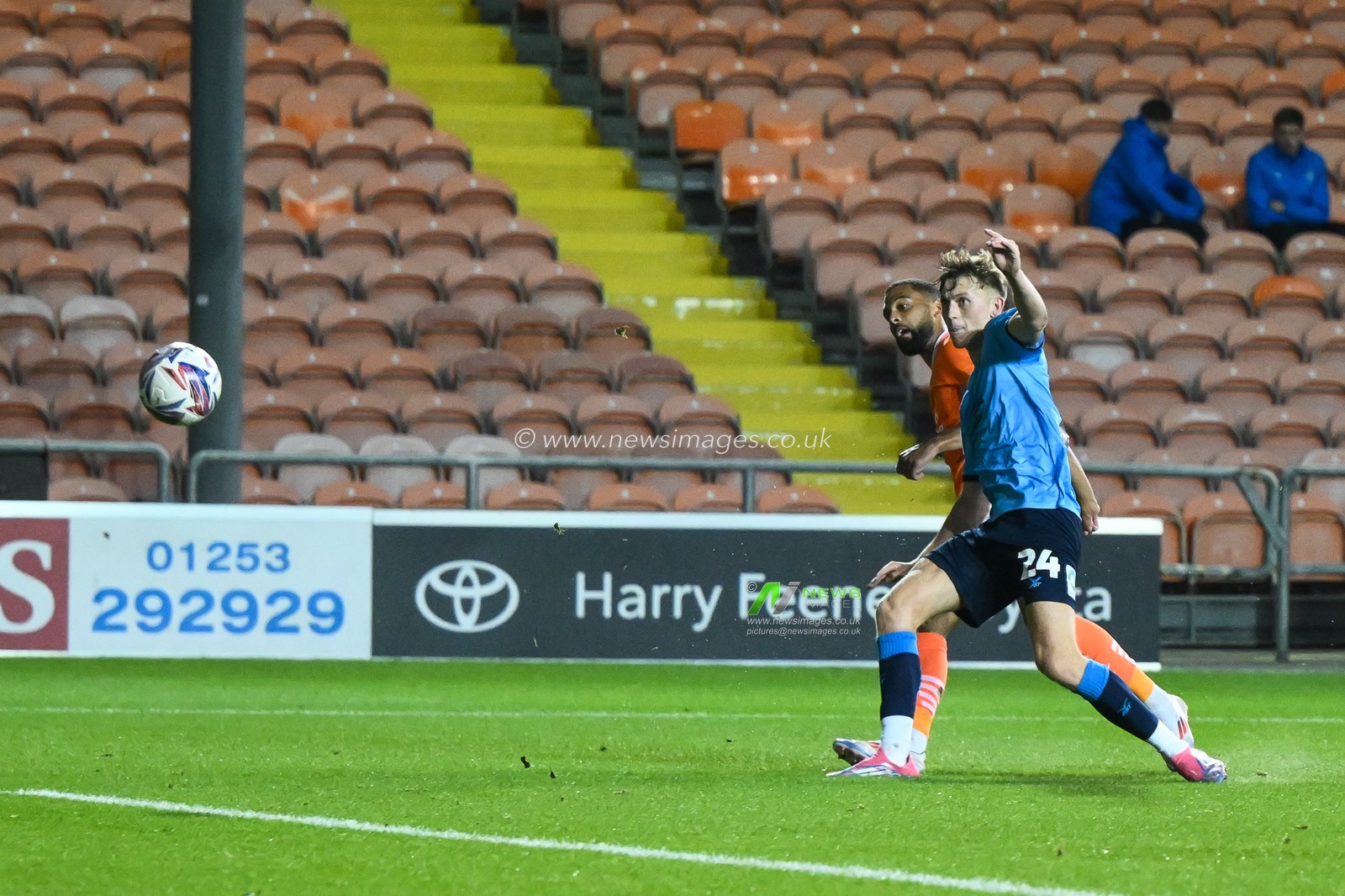 CJ Hamilton of Blackpool scores to make it 4-1 during the Bristol Street Motors Trophy match Blackpool vs Crewe Alexandra at Bloomfield Road, Blackpool, United Kingdom, 3rd September 2024

(Photo by Craig Thomas/News Images)