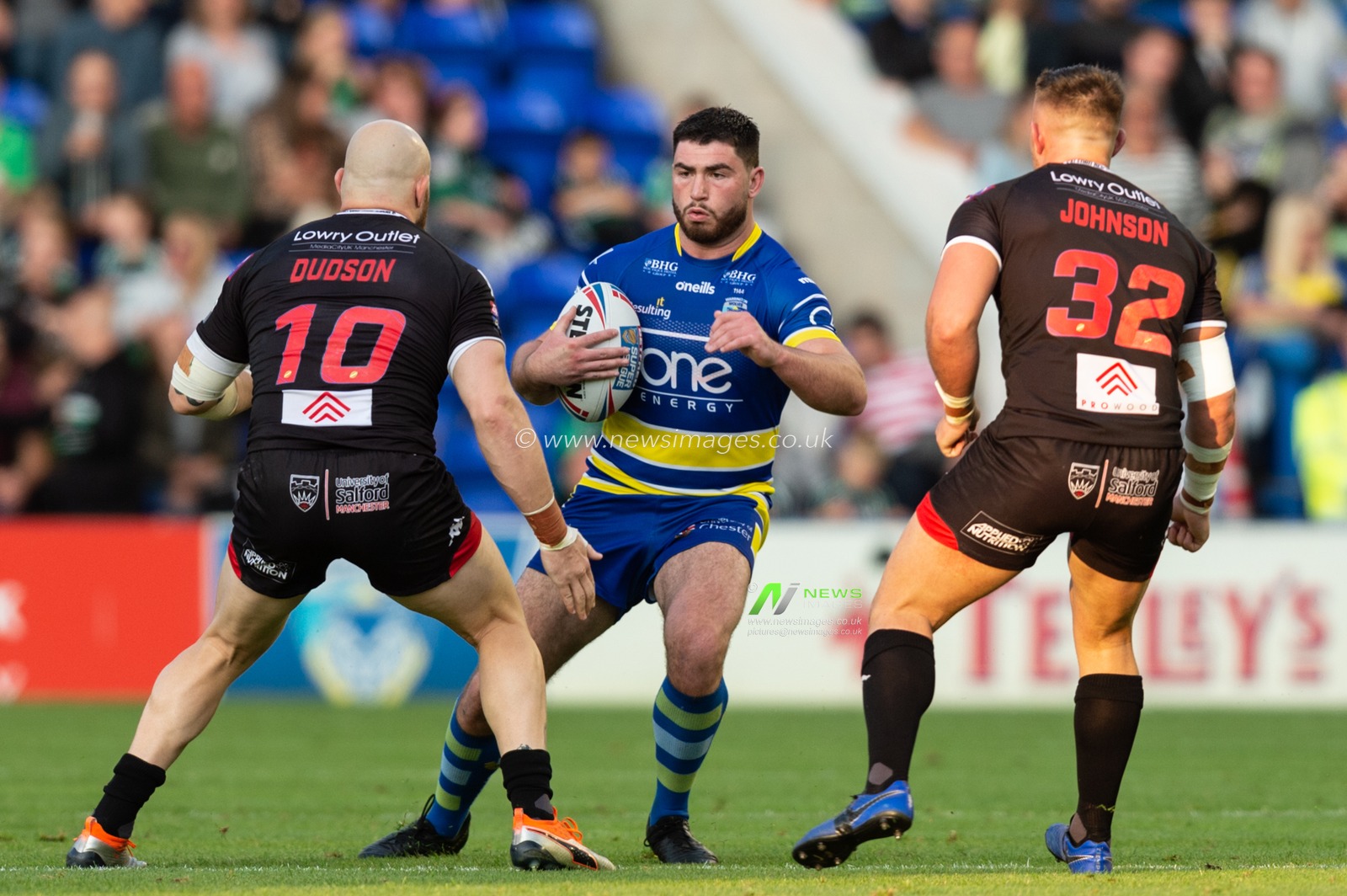 12th July 2019 , Halliwell Jones Stadium, Warrington, England;  Betfred Super League, Round 22, Warrington Wolves vs Salford Red Devils ; Pat Moran of Warrington Wolves in action during the game 

Credit: Richard Long/News Images