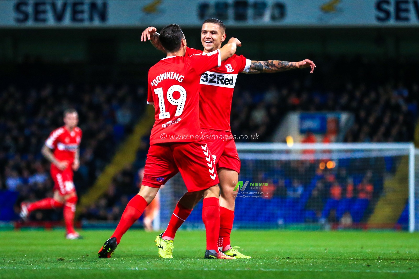 2nd October 2018, Portman Road, Ipswich, England; Sky Bet Championship Ipswich Town v Middlesbrough  ; Stewart Downing (19) of Middlesbrough and Muhamed Besic (37) of Middlesbrough celebrate.

Credit: Georgie Kerr/News Images,

English Football League images are subject to DataCo Licence