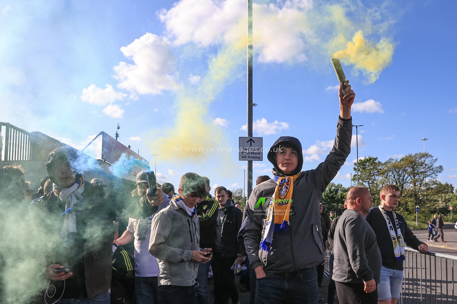 Leeds United fans welcome the team coach