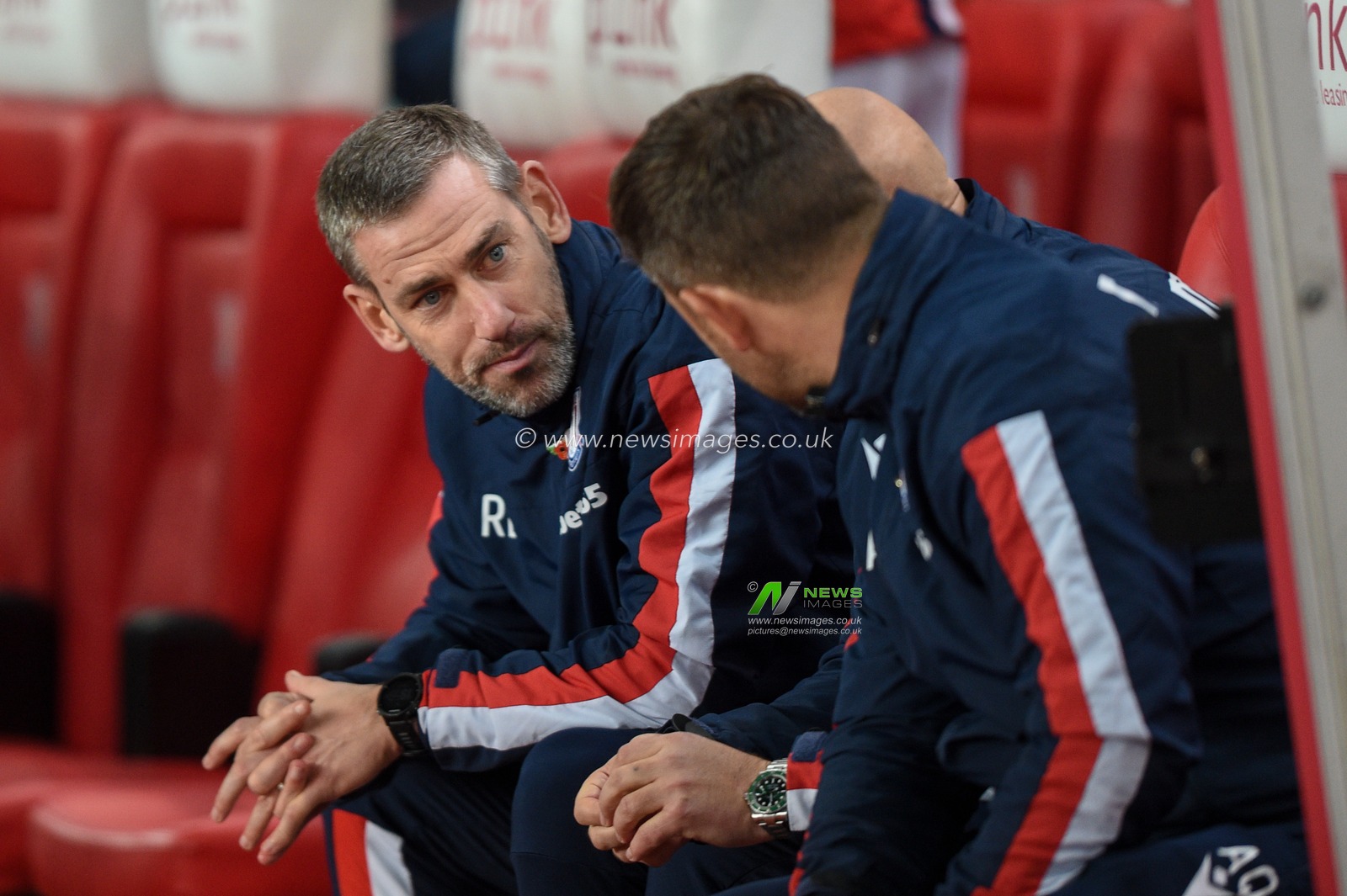 4th November 2019, Bet365 Stadium, Stoke-on-Trent, England; Sky Bet Championship, Stoke City v West Bromwich Albion : Rory Delop 1st team coach and caretaker manager of Stoke City talks with his team before the game

Credit: Richard Long/News Images