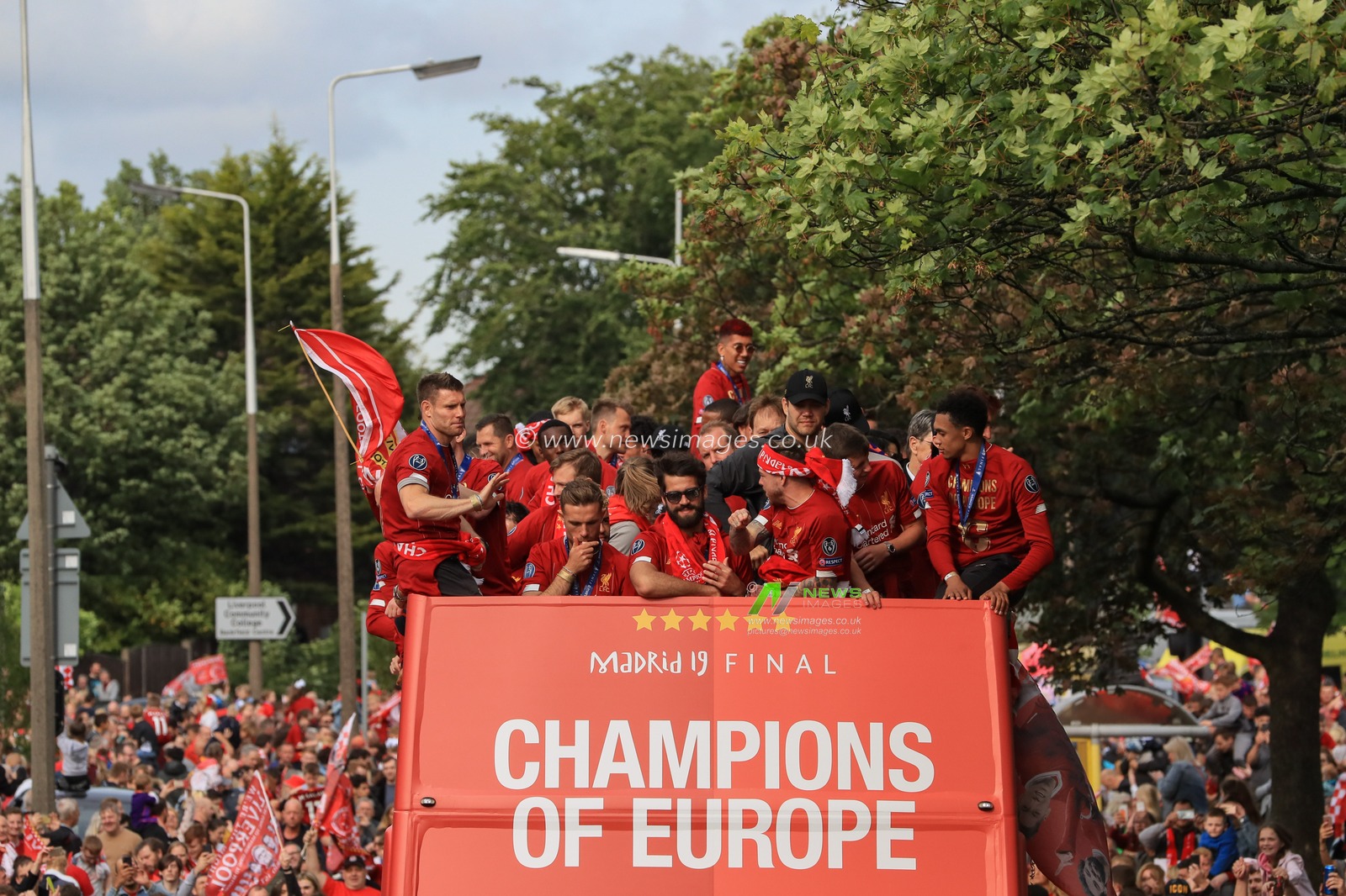 2nd June 2019 , Liverpool, England; UEFA Champions League, Liverpool FC Champions League winners celebrations and open top bus parade ; Liverpool players celebrate with the fans on their open top bus as it tours the City


Credit: Mark Cosgrove/News Images