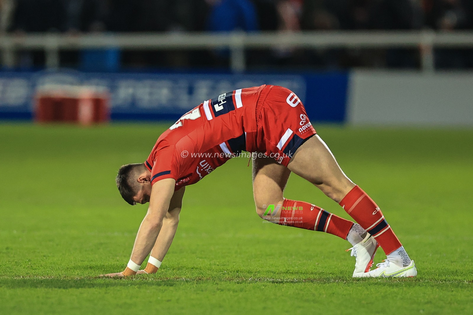 Sam Wood #24 of Hull KR during pre-game warm up