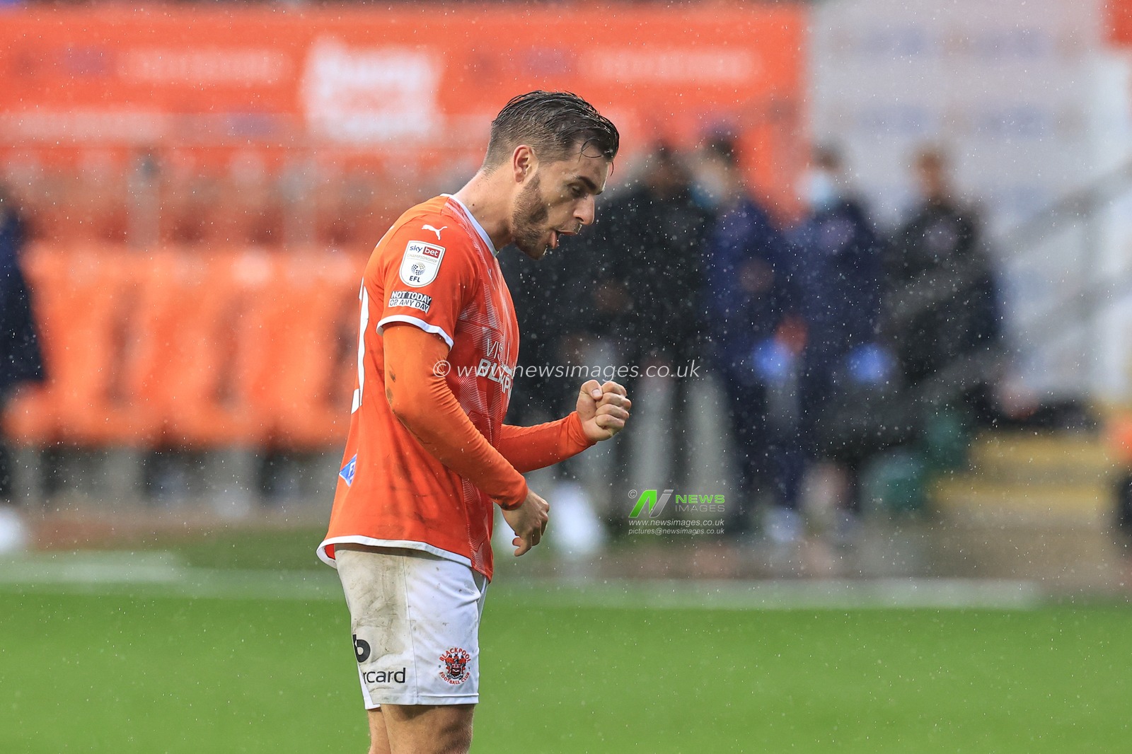 Luke Garbutt #29 of Blackpool celebrates with the fans as Blackpool win Blackburn 2-1
