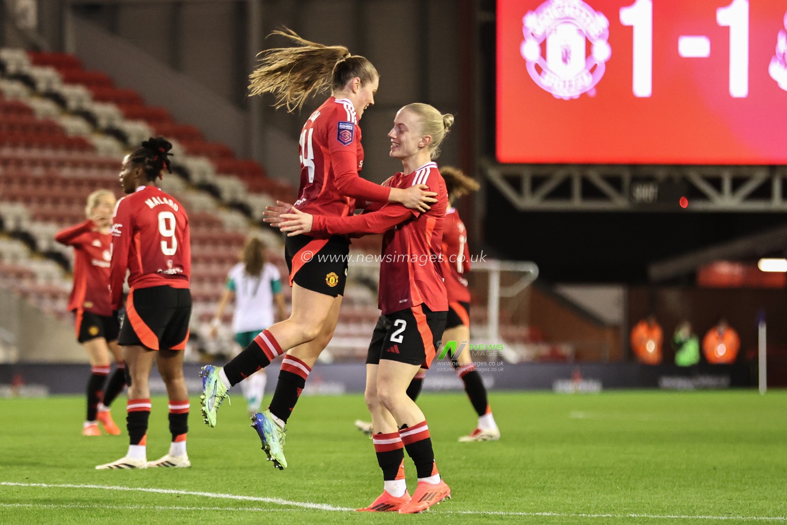 Emma Watson of Manchester United celebrates her goal to make it 2-1 during the Women's League Cup - Group Stage - Group A Manchester United Women v Newcastle United women at Leigh Sports Village, Leigh, United Kingdom, 11th December 2024

(Photo by Alfie Cosgrove/News Images)