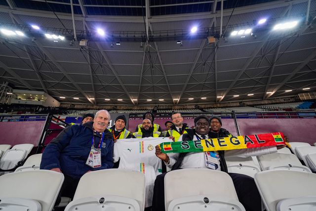 Stewards with a colleague holing a scarf of the Afcon champions Senegal during the Premier League match West Ham United vs Manchester United at London Stadium, London, United Kingdom on 10 February 2026

(Photo by Maynard Manyowa/News Images)