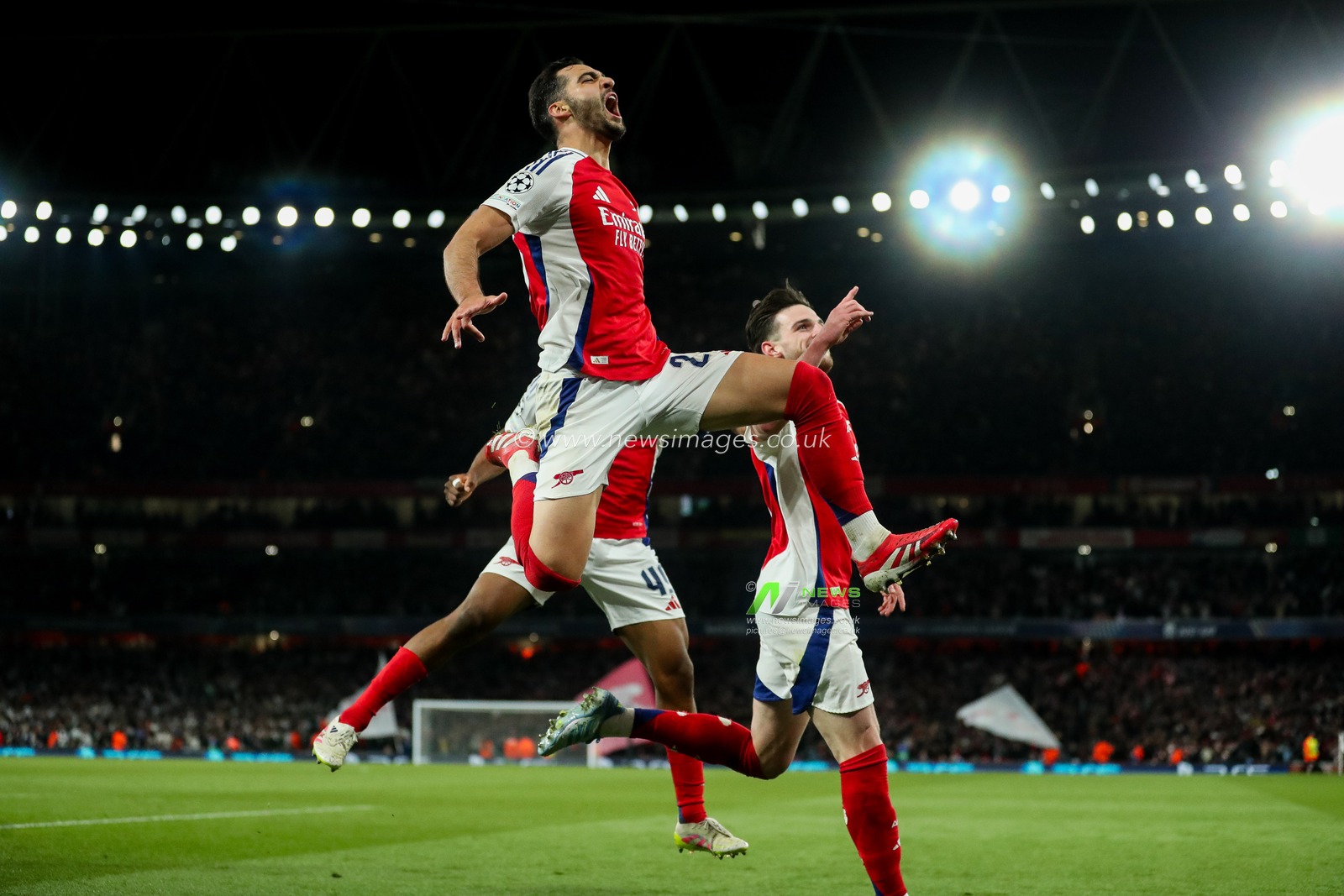 Mikel Merino of Arsenal celebrates his goal to make it 3-0 during the UEFA Champions League Quarter-finals match Arsenal vs Real Madrid at Emirates Stadium, London, United Kingdom, 8th April 2025

(Photo by Izzy Poles/News Images)