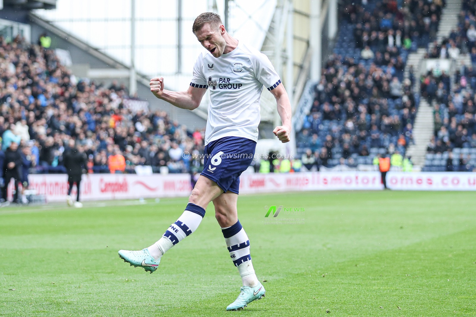 Liam Lindsay of Preston North End celebrates to make it 1-0 during the Sky Bet Championship match Preston North End vs Queens Park Rangers at Deepdale, Preston, United Kingdom, 18th April 2025

(Photo by Jorge Horsted/News Images)