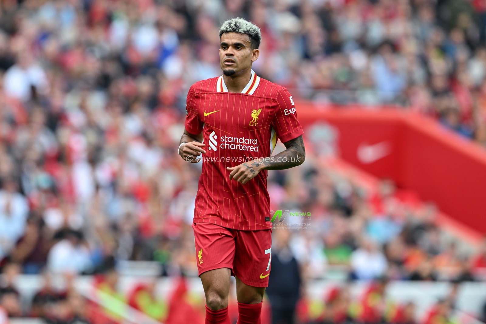 Luis DÃ­az of Liverpool during the Premier League match Liverpool vs Bournemouth at Anfield, Liverpool, United Kingdom, 21st September 2024

(Photo by Cody Froggatt/News Images)