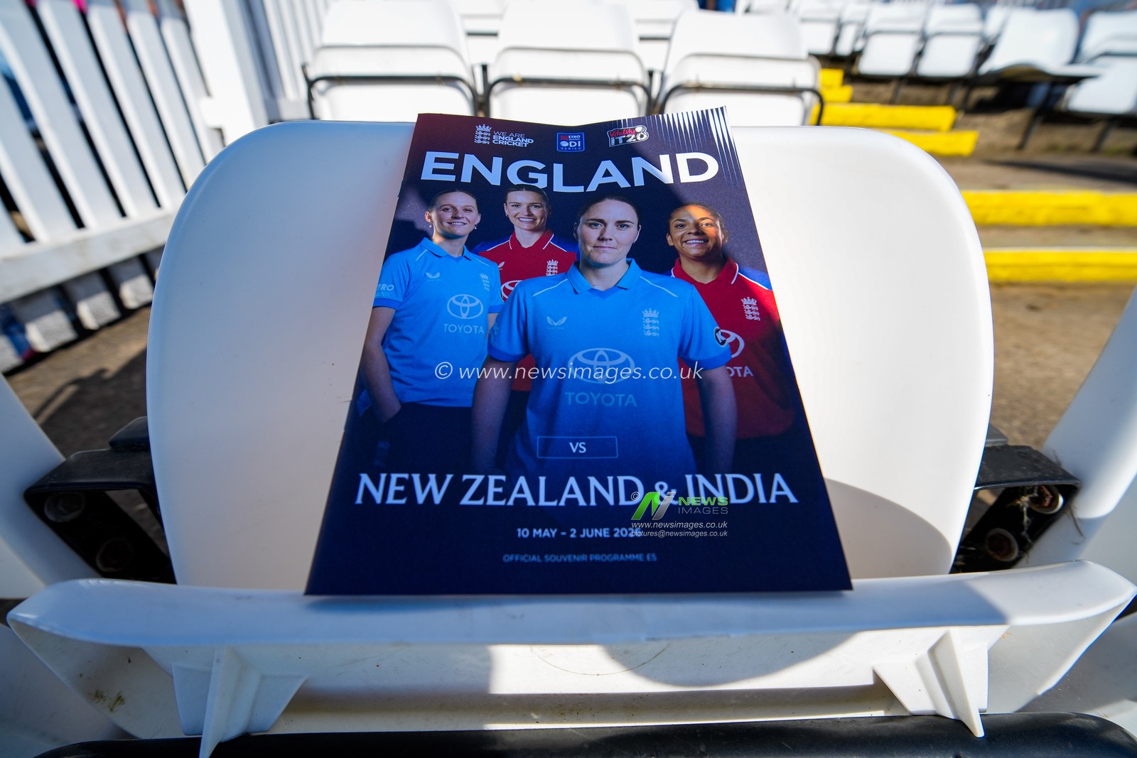 A general view of the match day program prior to the coin toss during the England Women v New Zealand 1st Vitality IT20 match at The Central Co-Op County Ground, Derby, United Kingdom on 20 May 2026

(Photo by Maynard Manyowa/News Images)
