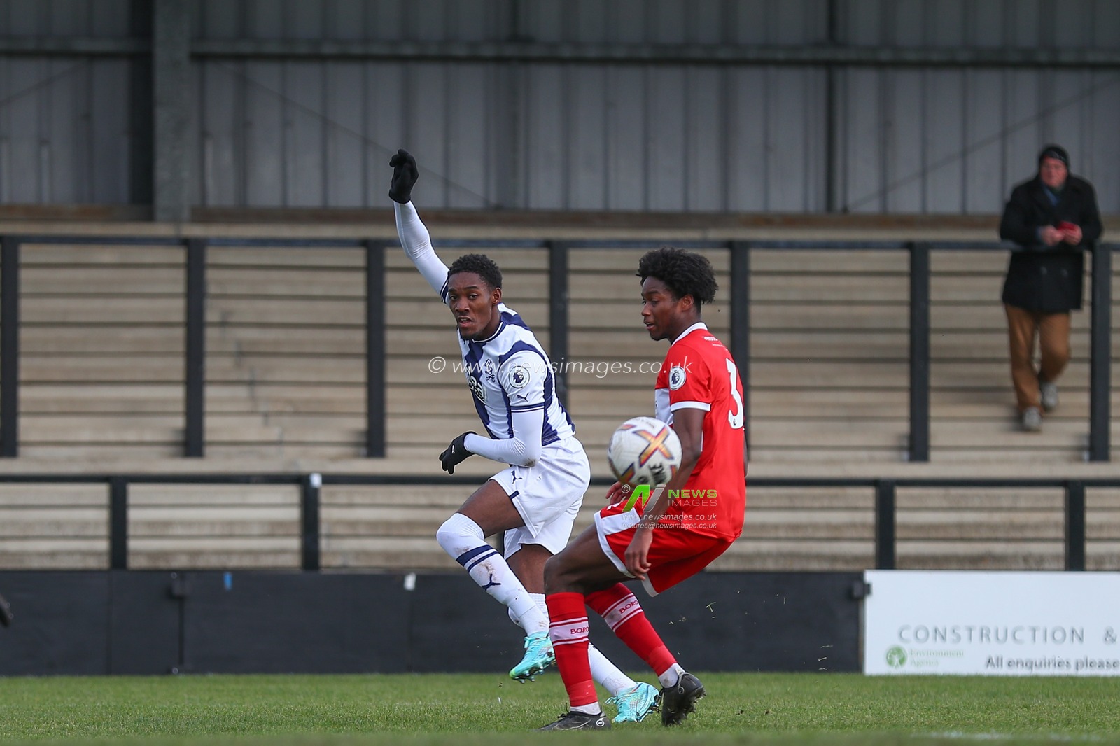 Ramello Mitchell #45 of West Bromwich Albion crosses the ball during the Premier League Cup match West Bromwich Albion vs Middlesbrough U23's at Keys Park, Hednesford, United Kingdom, 5th January 2023

(Photo by Gareth Evans/News Images)
