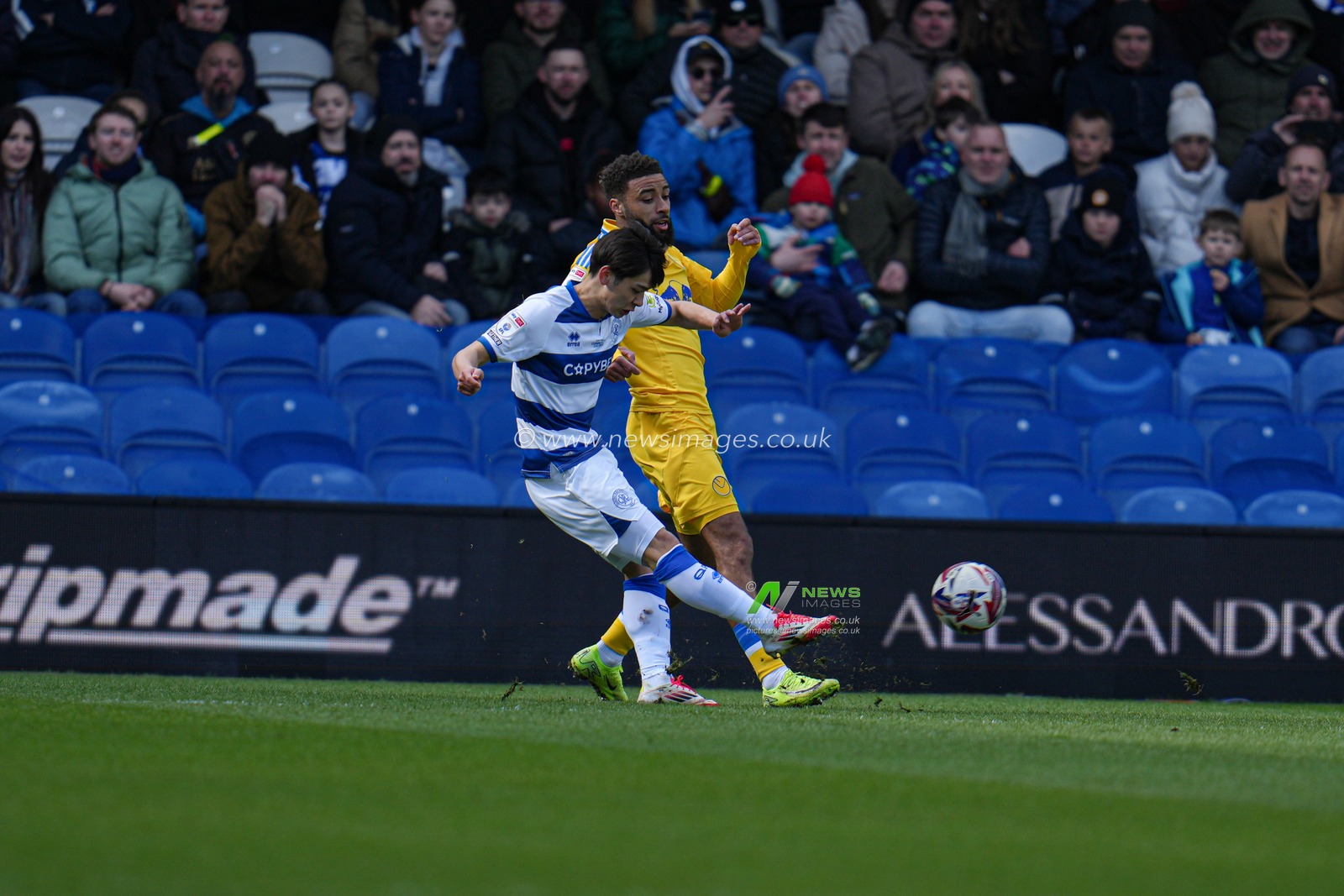 Koki Saito of Queens Park Rangers scores to make it 1-0 during the Sky Bet Championship match Queens Park Rangers vs Leeds United at Kiyan Prince Foundation Stadium, London, United Kingdom, 15th March 2025

(Photo by Harvey Murphy/News Images)