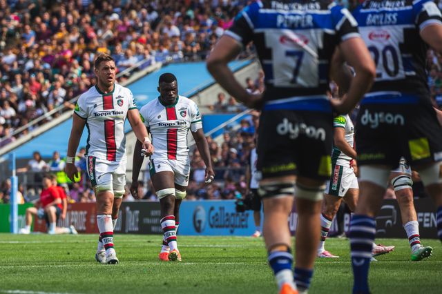 Hanro Liebenberg of Leicester Tigers and Emeka Ilione of Leicester Tigers during the Gallagher Premiership Play-off Final 2025 Bath Rugby v Leicester Tigers at Allianz Stadium, Twickenham, United Kingdom, 14th June 2025

(Photo by Craig Evans/News Images)