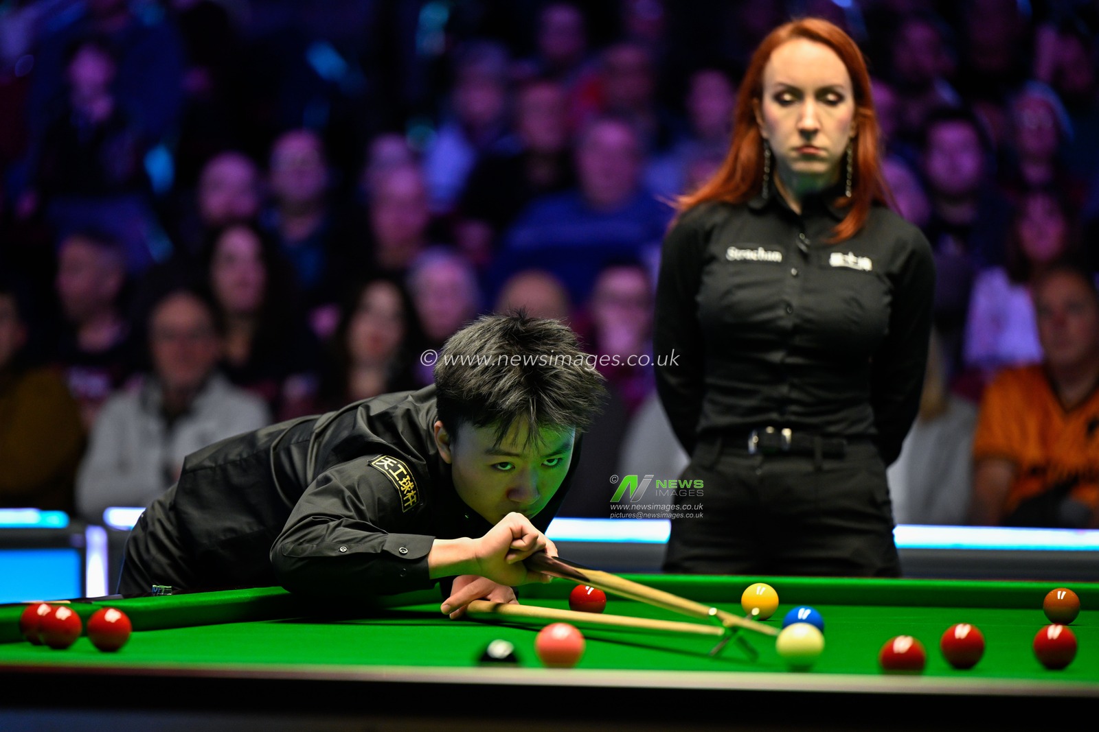 Jiang Jun takes a shoot, during the 2024 BetVictor Welsh Open at Venue Cymru, Llandudno, United Kingdom, 12th February 2024

(Photo by Cody Froggatt/News Images)