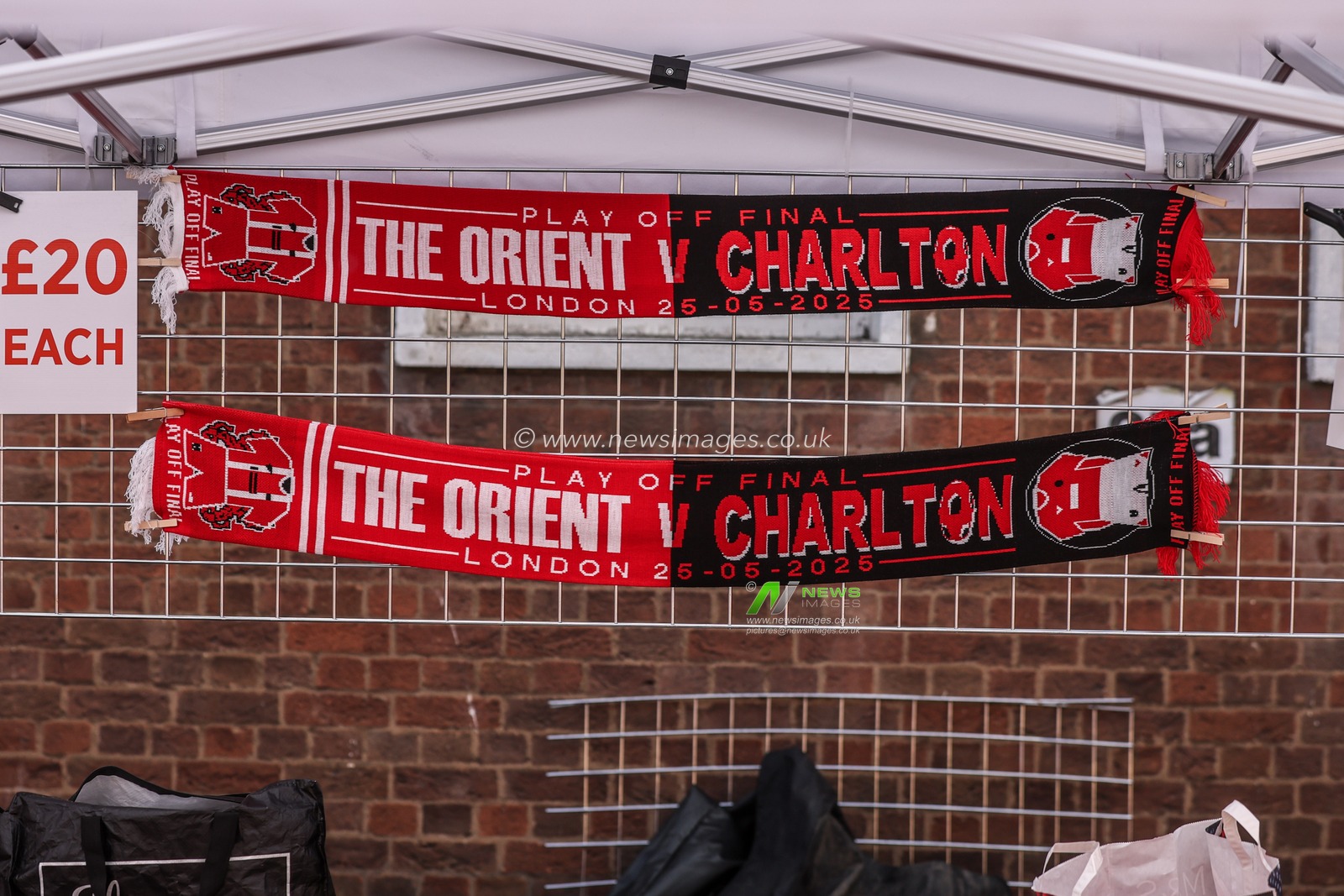 Merchandise being sold outside of Wembley Stadium ahead of the Sky Bet League 1 Playoff Final match Charlton Athletic vs Leyton Orient at Wembley Stadium, London, United Kingdom, 25th May 2025

(Photo by Alfie Cosgrove/News Images)