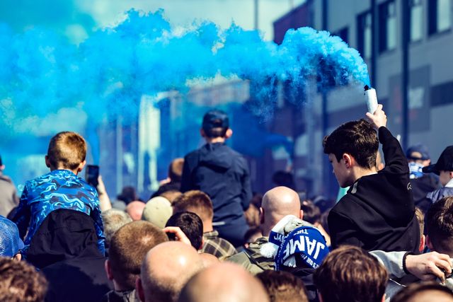 Everton fans arrive at Hill Dickinson with flares ready for derby day during the Premier League match Everton vs Liverpool at Hill Dickinson Stadium, Liverpool, United Kingdom on 19 April 2026

(Photo by Alfie Cosgrove/News Images)