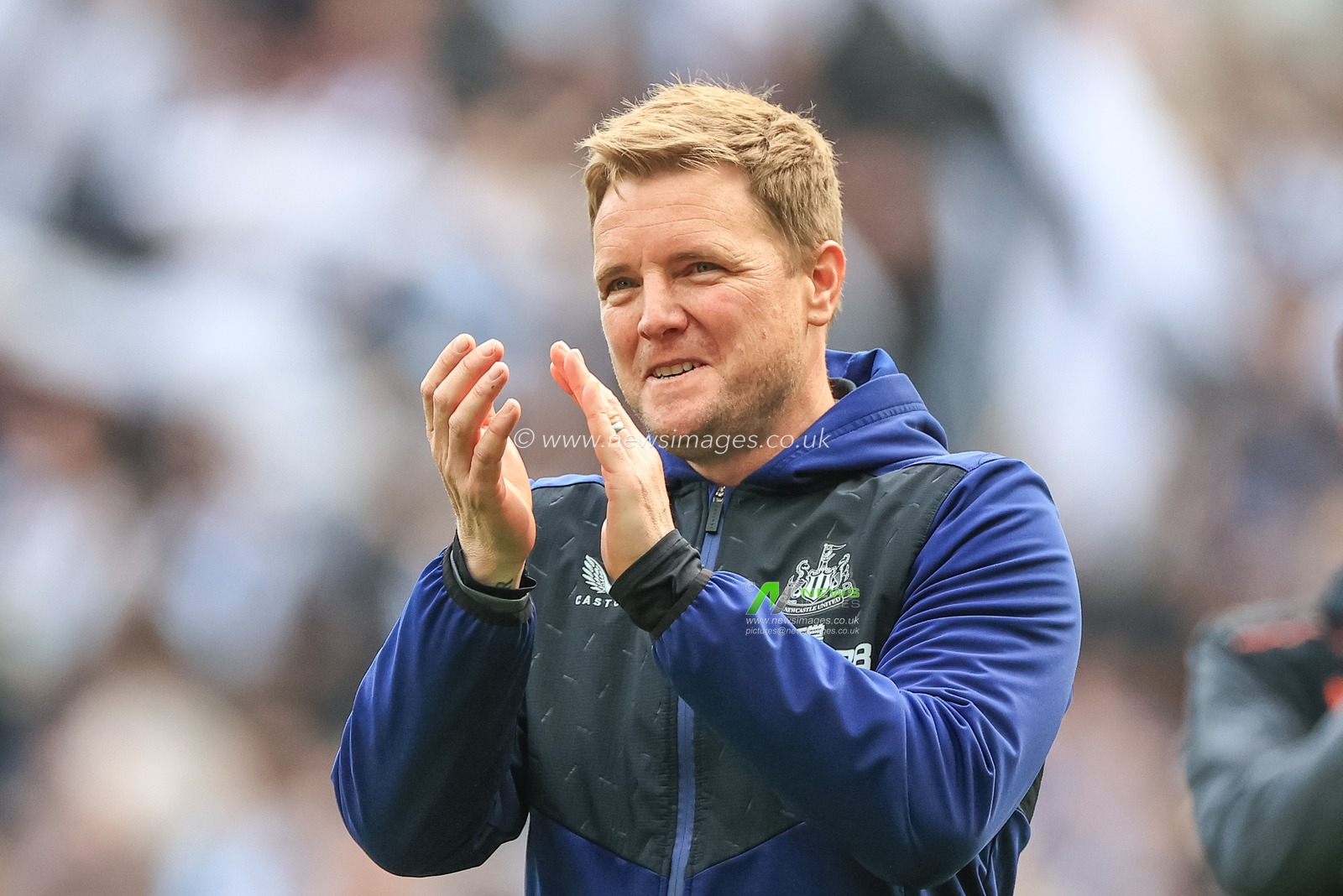Eddie Howe manager of Newcastle United celebrates the 2-1 win over Leicester City