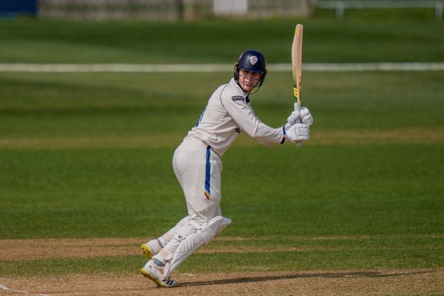 Luis Reece  takes a run during the County Championship Division Two Derbyshire v Gloucestershire at The Central Co-Op County Ground, Derby, United Kingdom on 26 April 2026

(Photo by Maynard Manyowa/News Images)