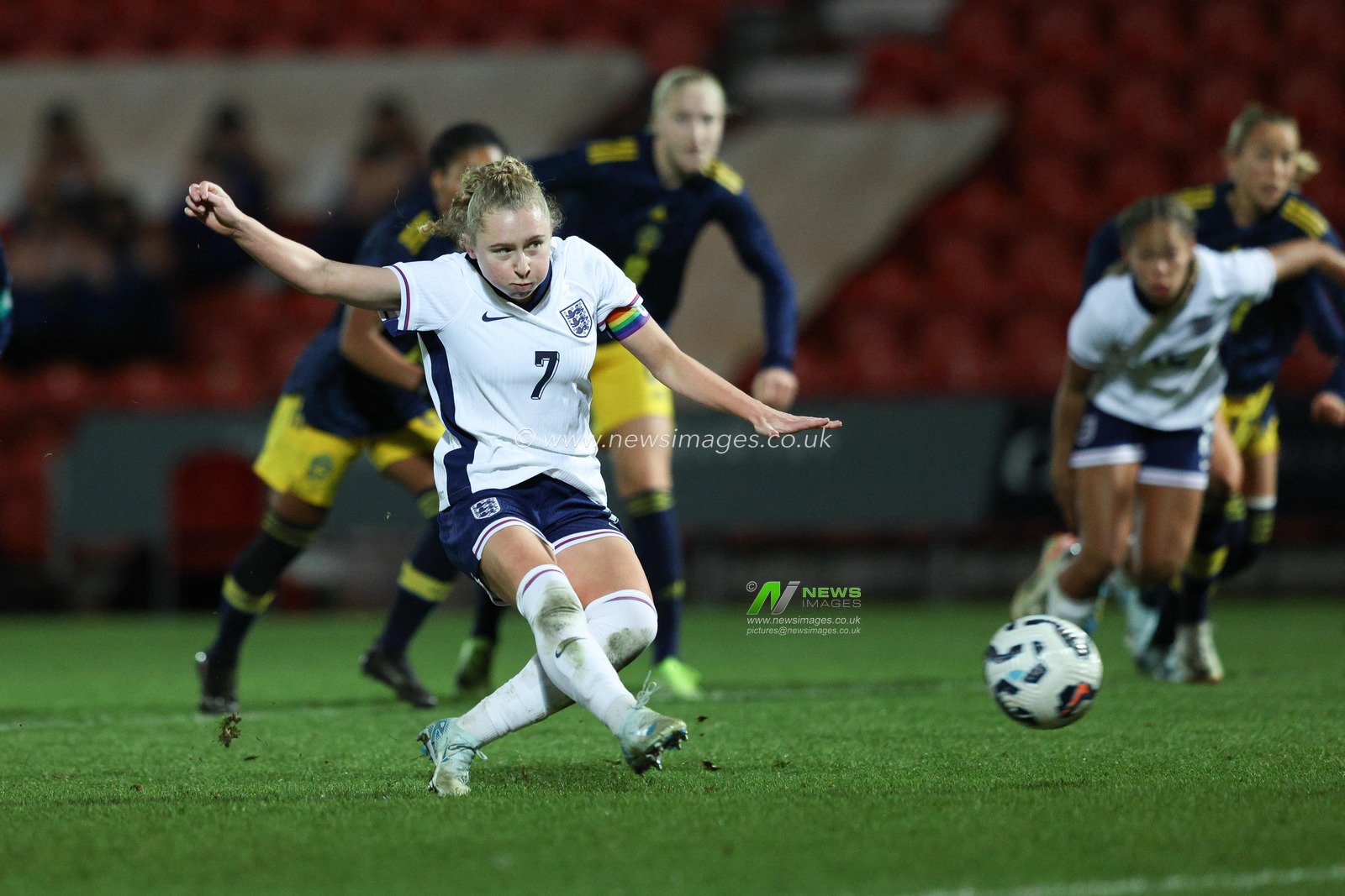 Katie Robinson of England Women U23 takes a penalty during the Women's International Friendly match England Women U23 vs Sweden women U23 at Eco-Power Stadium, Doncaster, United Kingdom, 2nd December 2024

(Photo by Alex Roebuck/News Images)
