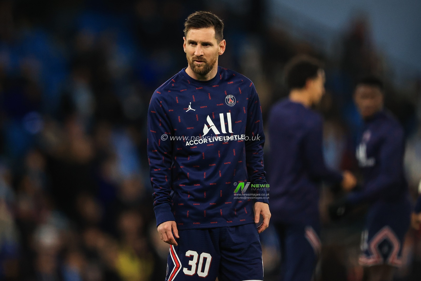 Lionel Messi #30 of Paris Saint-Germain during the pre-game warmup