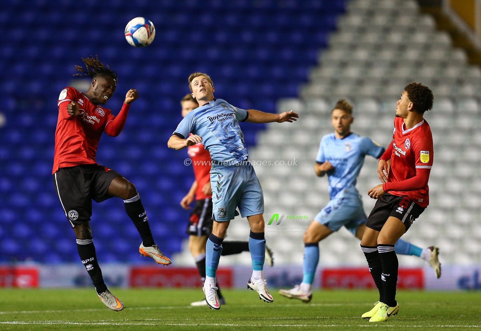 Osman Kakay of Queens Park Rangers heads a shot at goal
