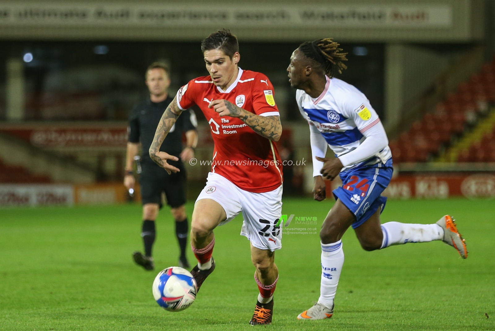 Dominik Frieser (28) of Barnsley in action during the game