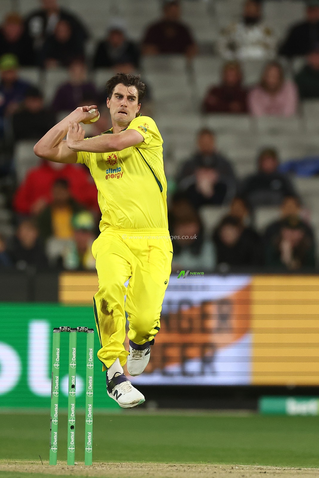 Pat Cummins of Australia bowls during the Dettol ODI Series match Australia vs England at Melbourne Cricket Ground, Melbourne, Australia, 22nd November 2022

(Photo by Patrick Hoelscher/News Images)