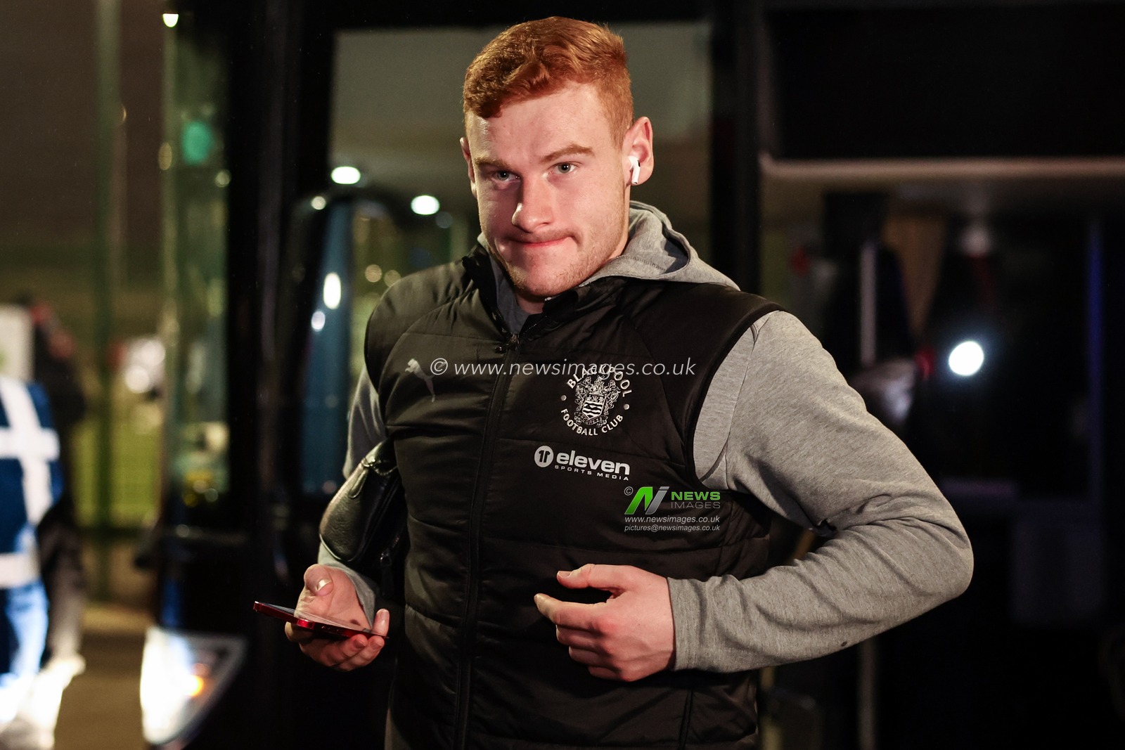 Mackenzie Chapman of Blackpool arrives during the Sky Bet League 1 match Lincoln City vs Blackpool at Gelder Group Sincil Bank Stadium, Lincoln, United Kingdom, 28th January 2025

(Photo by Mark Cosgrove/News Images)