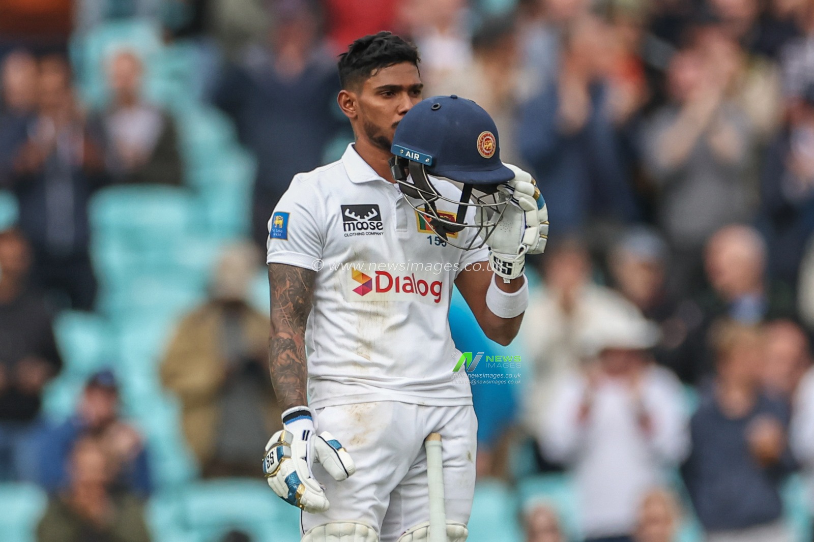 Pathum Nissanka of Sri Lanka celebrates a century (100 runs) during the 3rd Rothesay Test Match Day Four England v Sri Lanka at The Kia Oval, London, United Kingdom, 9th September 2024

(Photo by Mark Cosgrove/News Images)