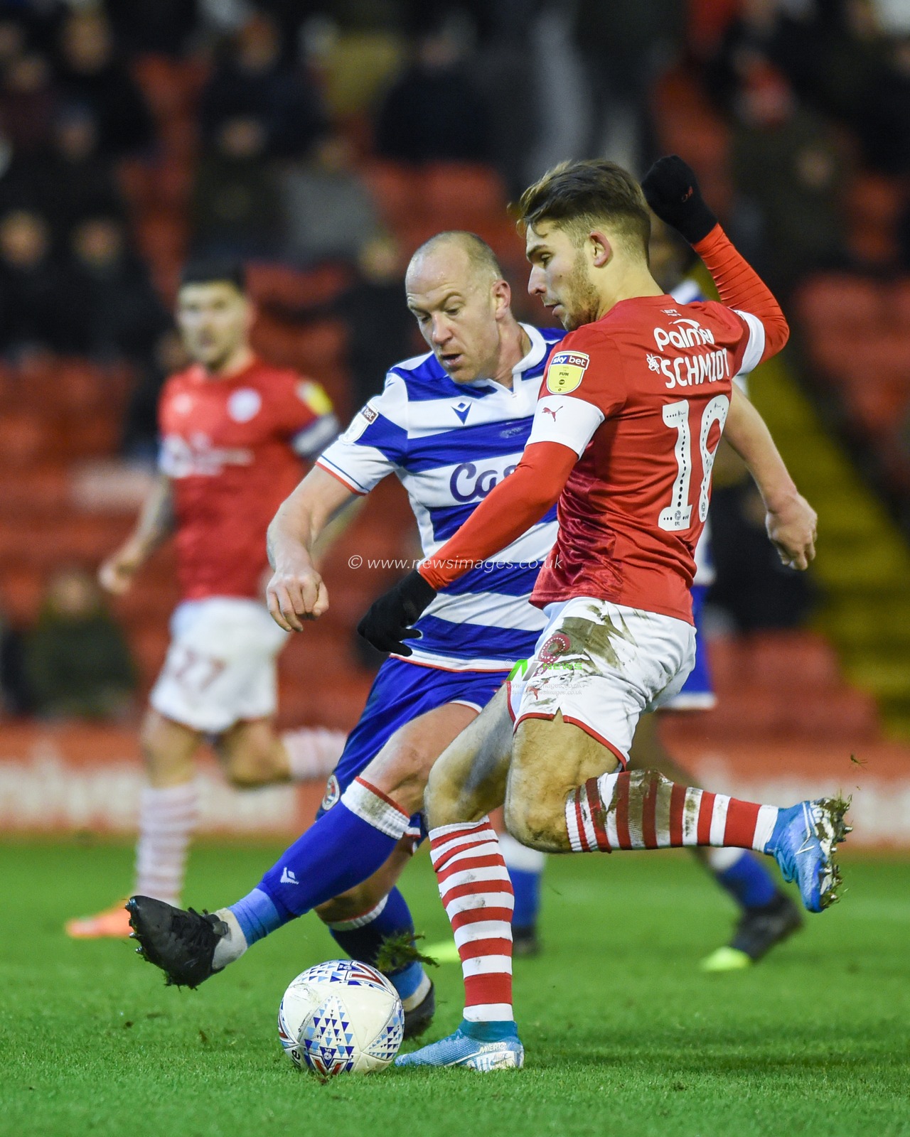 11th December 2019, Oakwell, Barnsley, England; Sky Bet Championship, Barnsley v Reading : Patrick Schmidt (19) of Barnsley FC lines up a shot.

Credit: Dean Williams/News Images