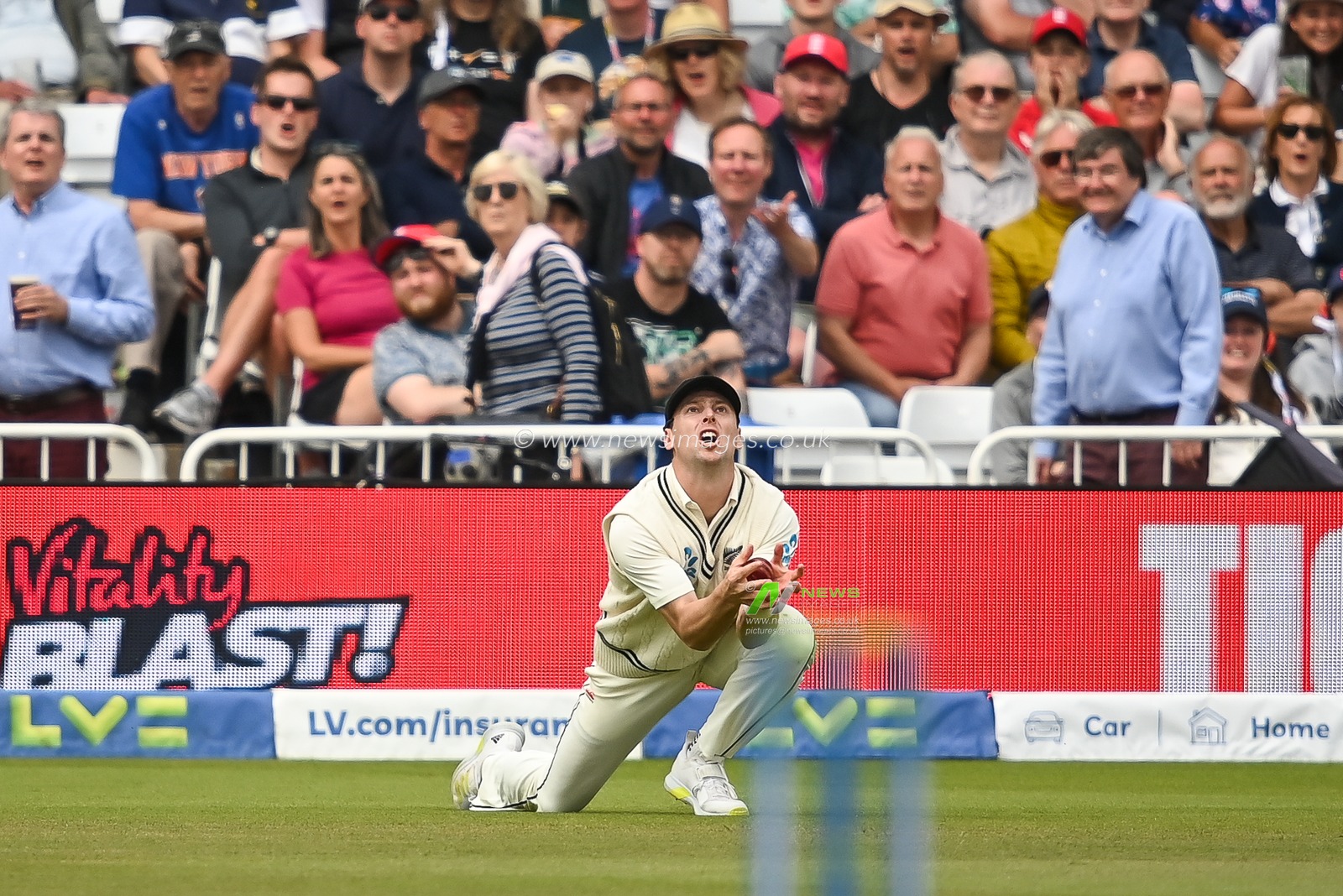 Ollie Pope of England is caught out by Matt Henery of New Zealand