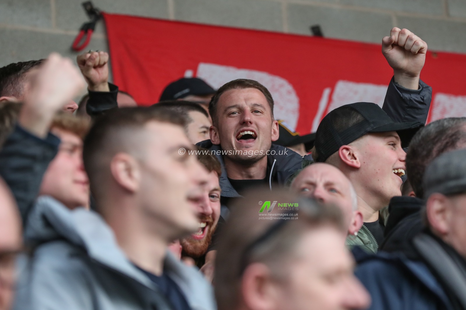 Barnsley fans celebrate a goal by John Mcatee of Barnsley to make it 1-2 during the Sky Bet League 1 match Burton Albion vs Barnsley at Pirelli Stadium, Burton upon Trent, United Kingdom, 1st April 2024

(Photo by Alfie Cosgrove/News Images)